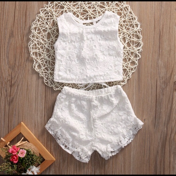 Kids Baby Girl White Lace Shorts Set Outfit - Picture 2 of 5